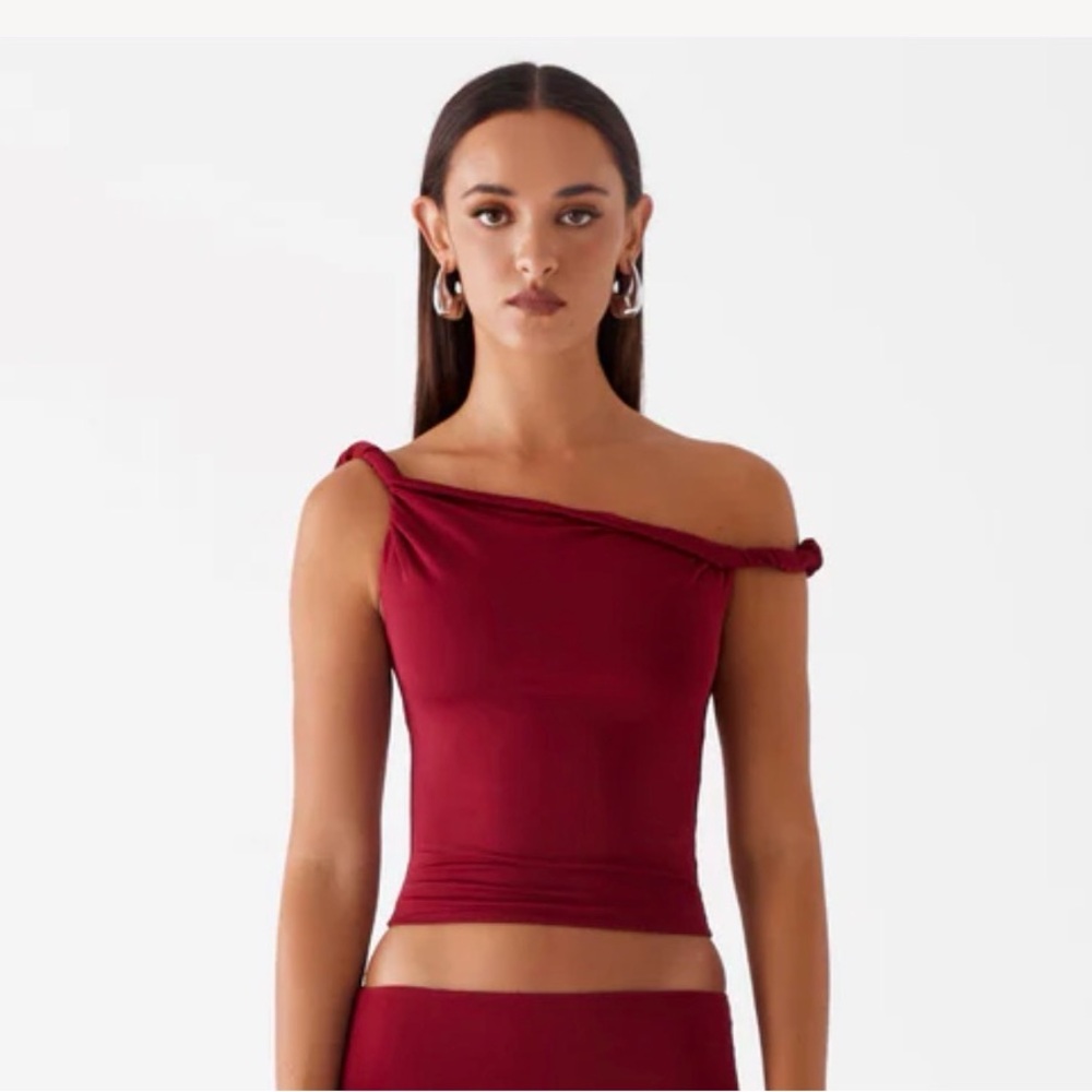 Peppermayo Elegant Burgundy Off-Shoulder top